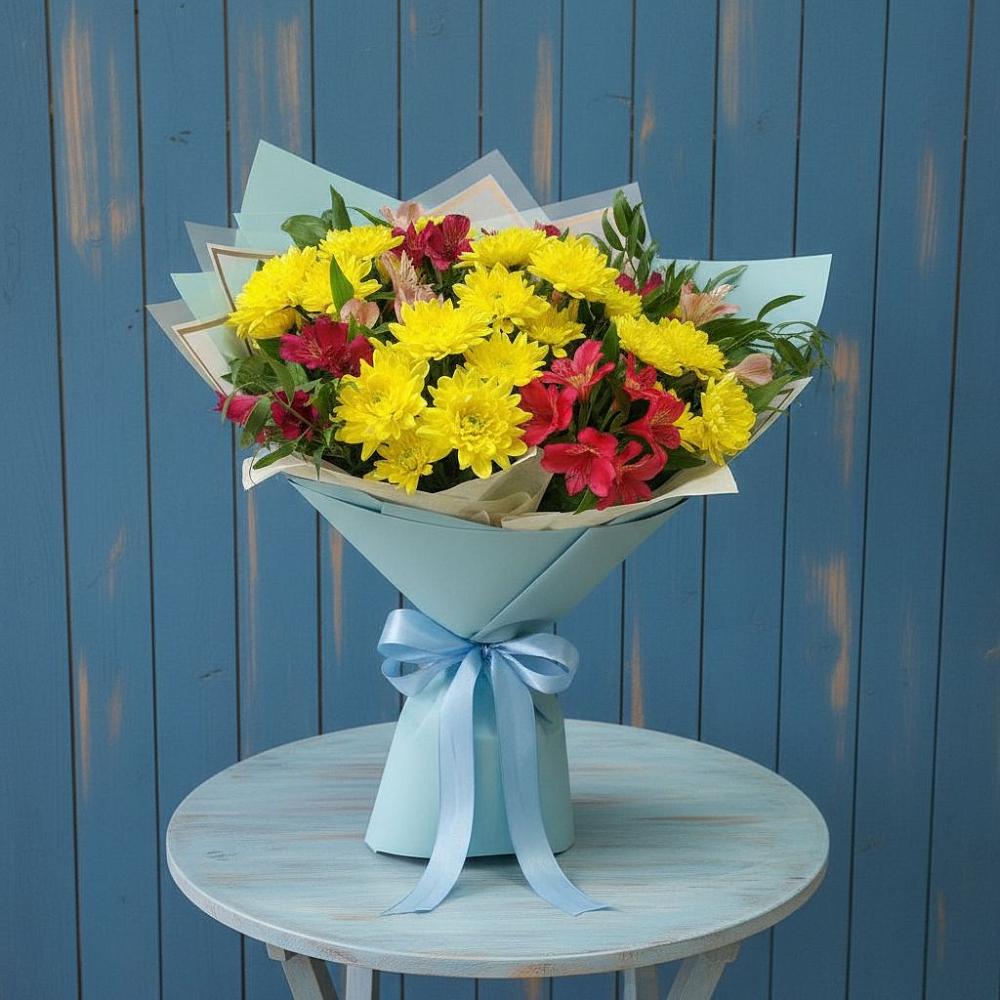 Букет цветов из: Альстромерии и Хризантемы в Большой Мартыновке