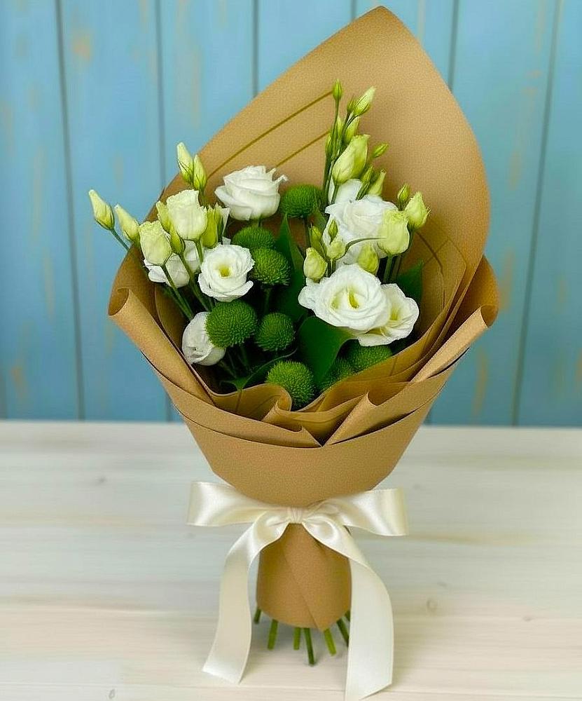 Букет цветов из: Хризантемы и Лизиантусы в Большой Мартыновке