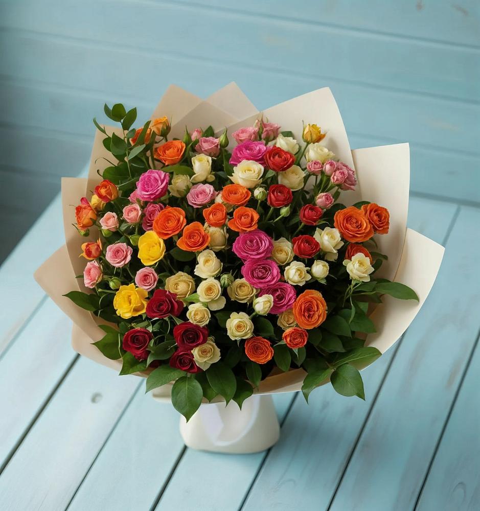 Букет Микс из разноцветных кустовых роз в Большой Мартыновке