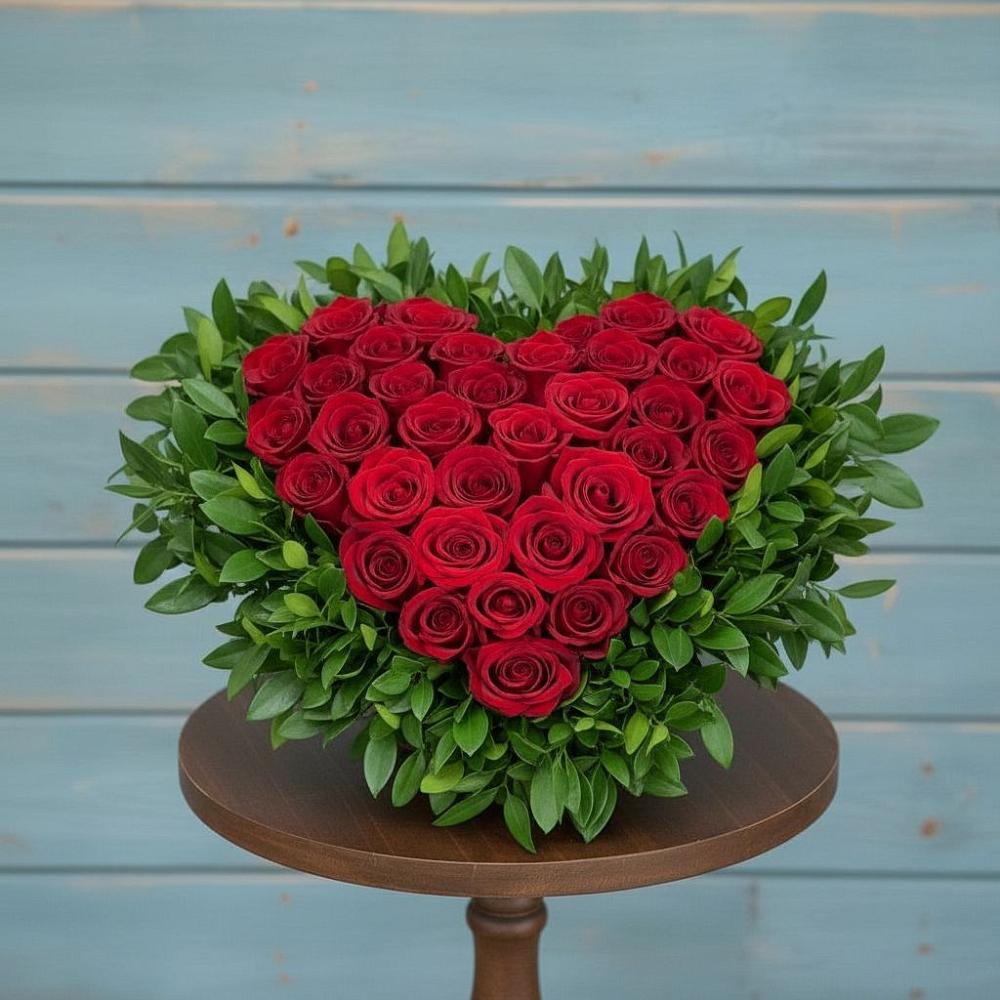 Цветочная композиция из Розы в виде сердца в Большой Мартыновке