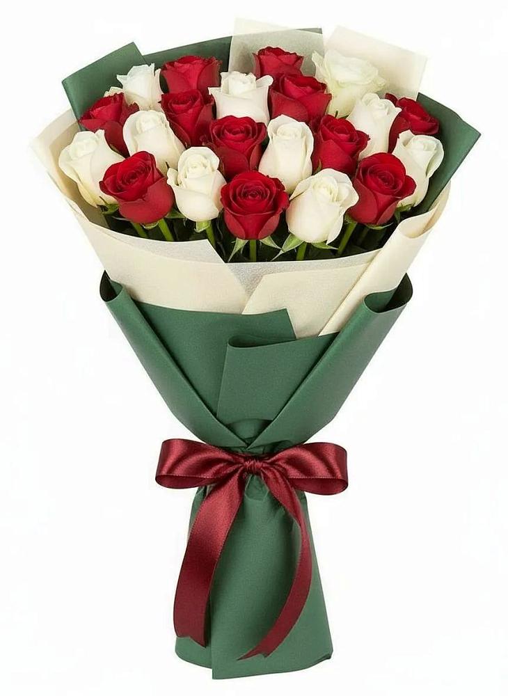 Букет Микс из красных и белых роз в Большой Мартыновке