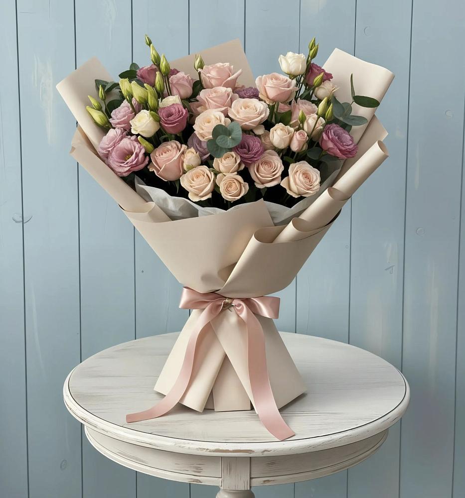 Букет цветов из: Розы и Лизиантусы в Большой Мартыновке