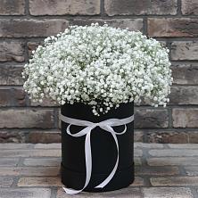 Цветочная композиция из Гипсофила в шляпной коробке в Большой Мартыновке